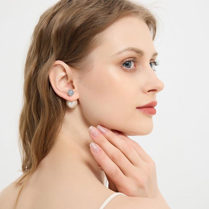 Surrounded Forest Store Double Sided Ball Earrings for Women Front and Back Pearl Stud Earrings 2 in 1 Stud Earrings - Image 4